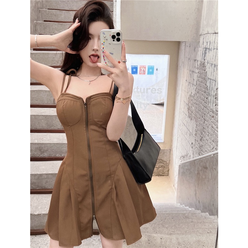 Đầm Hai Dây Phối Khóa Kéo Phong Cách Thời Trang Mùa Hè Mới