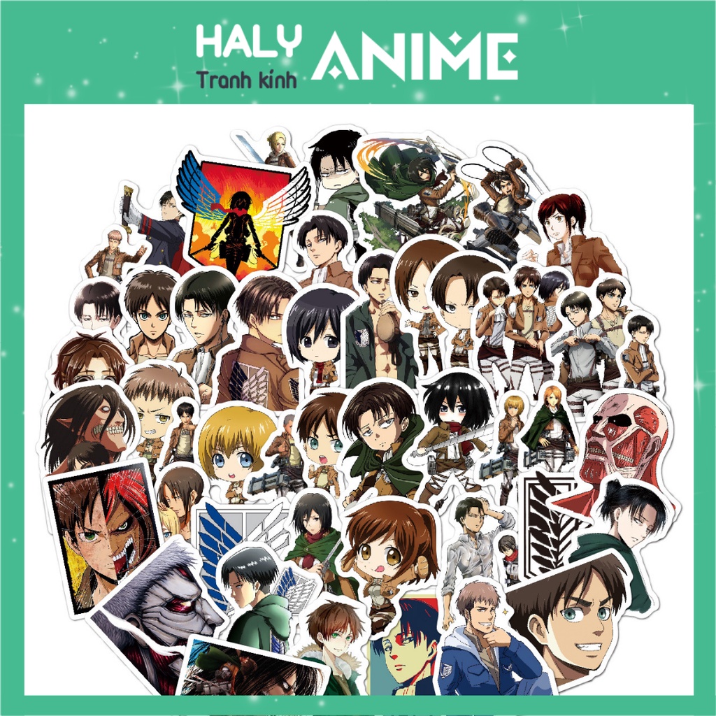 Hình dán sticker anime Attack On Titan, set stiker cute, dễ thương dán mũ bảo hiểm, vali, laptop, chống nước, bay màu