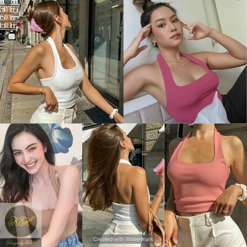 áo thun croptop cổ yếm hàng thái siêu đẹp ạ ( hình thật kèm video)