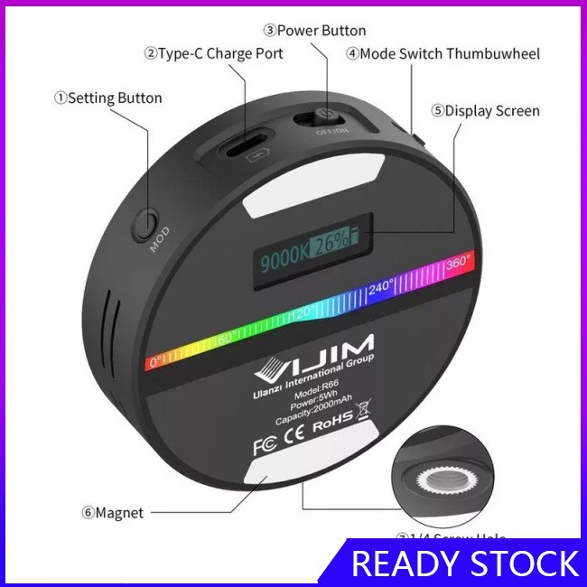 Đèn Led Hỗ Trợ Chụp Ảnh R66 Rgb Xoay 360 Độ 95 2000mah