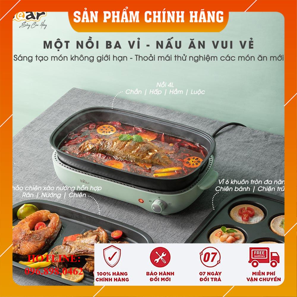 Bếp Nướng Điện Không Khói 3 Khay BEAR Chính Hãng [HOT], Nồi Lẩu Nướng - Bếp Lẩu Nướng 3 In 1 Loaị Nồi Lẩu Điện Đa Năng