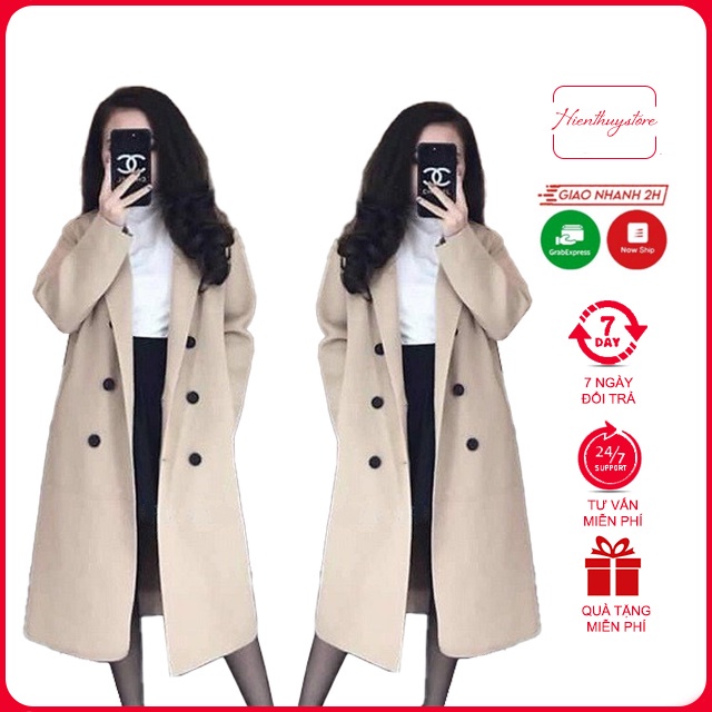 ☼ஐAó Dạ Nữ Dáng Dài Phong Cách Hàn Quốc ,Aó Khoác Ép Chất Dày và Mịn, sẵn 2 màu kem nâu (áo túi chéo)