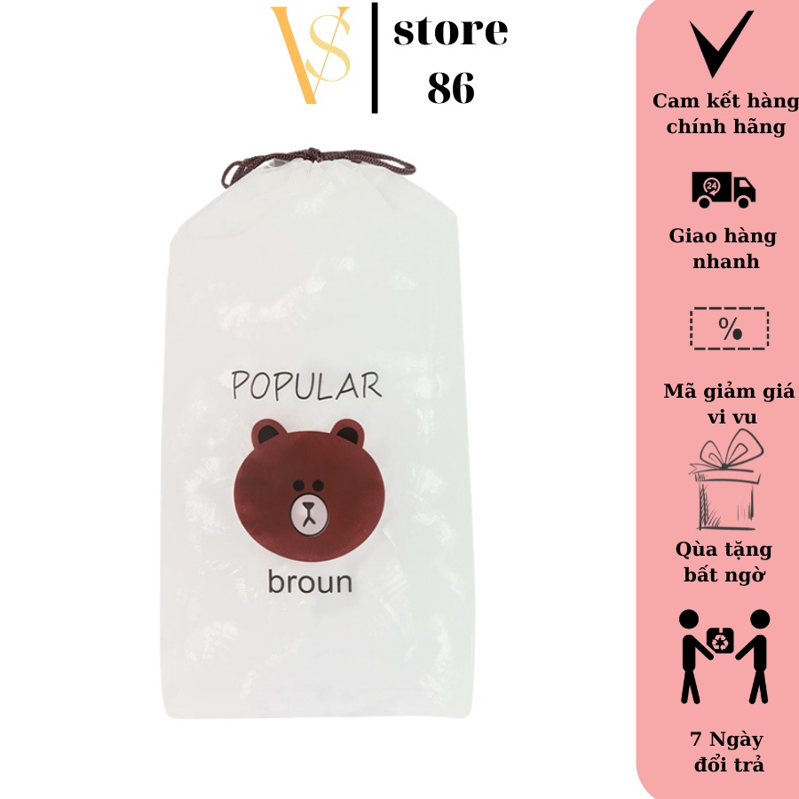 Màng bọc thực phẩm PE có chun bọc đồ ăn co giãn -Túi thực phẩm bảo quản thức ăn hình gấu combo 100 túi VS STORE