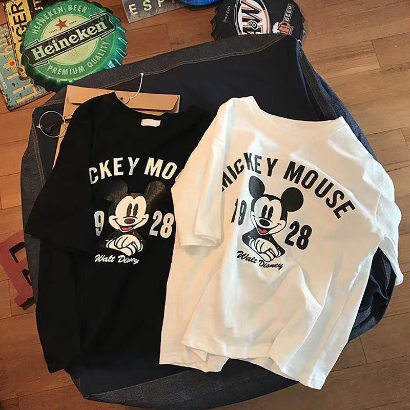 Áo Thun HIIXIIVI Tay Ngắn Dáng Rộng In Chuột Mickey Dễ Thương Thời Trang 2021 Cho Phụ Nữ