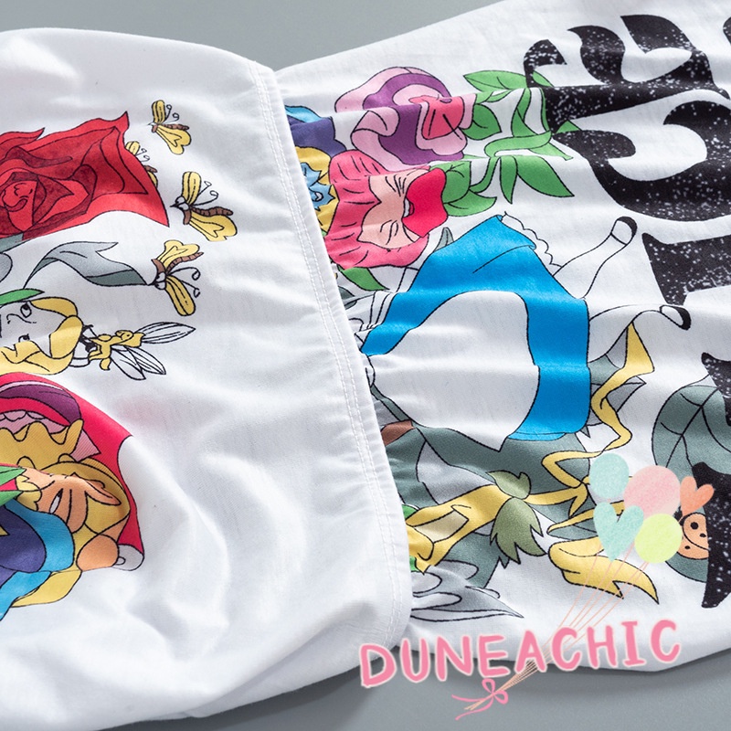 DUNEA Đầm khong tay hở lưng in họa tiết hoạt hình phong cách đường phố cá tính cho nữ