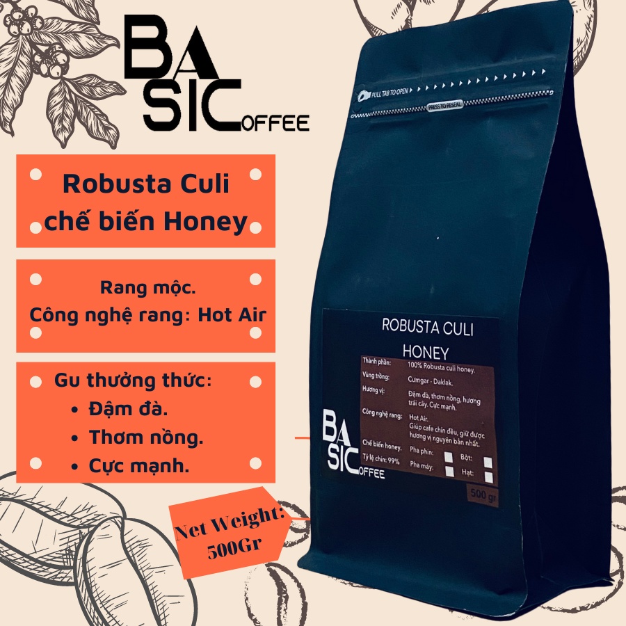 Cà Phê Robusta Culi Honey Nguyên Chất Rang Xay Mộc Ogranic Bassic Coffee Gu Mạnh Cafe Sạch Đăk Lăk