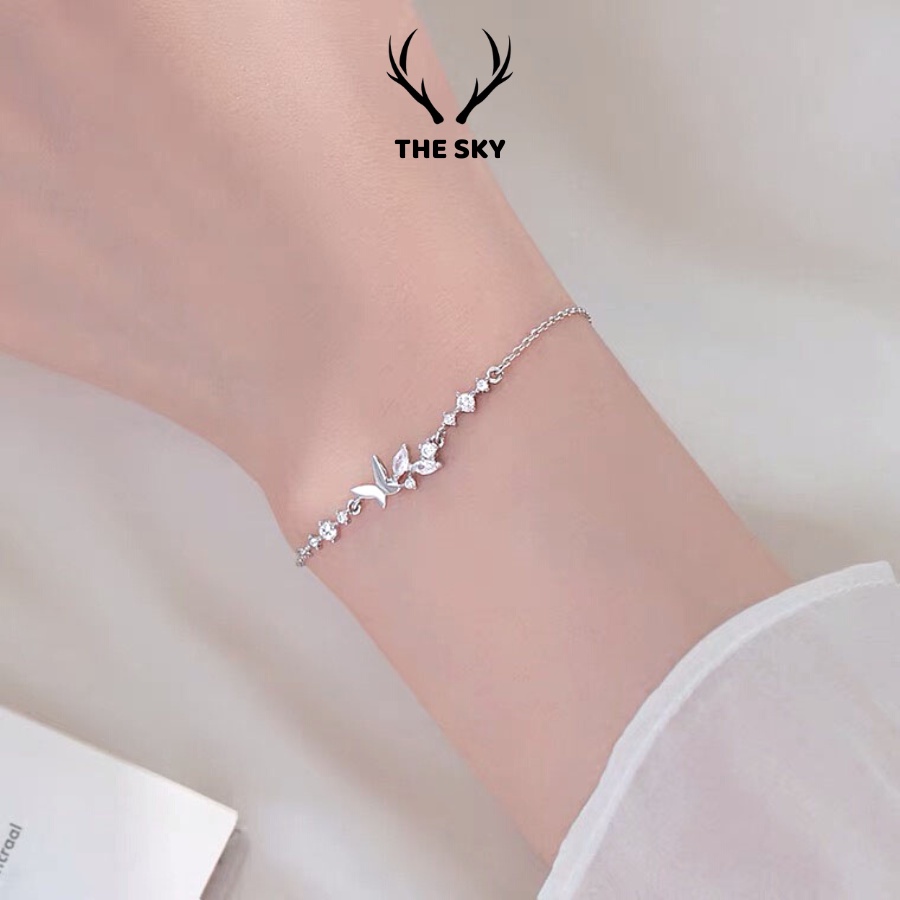 Vòng tay bạc sợi mảnh mặt hồ điệp đính kèm hạt đá xinh xắn, lắc tay nữ phụ kiện trang sức đẹp VT1013
