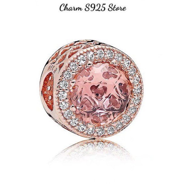 charm pan xỏ ngang đá hồng trà viền đá nhỏ bạc s925