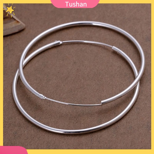 1 Đôi Khuyên Tai Tròn Mạ Bạc Thời Trang Cho Nữ