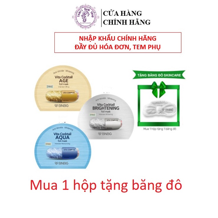 (Mua 10 miếng tặng băng đô) Mặt Nạ Dưỡng Da thiếc BNBG VITA COCKTAIL FOIL MASK