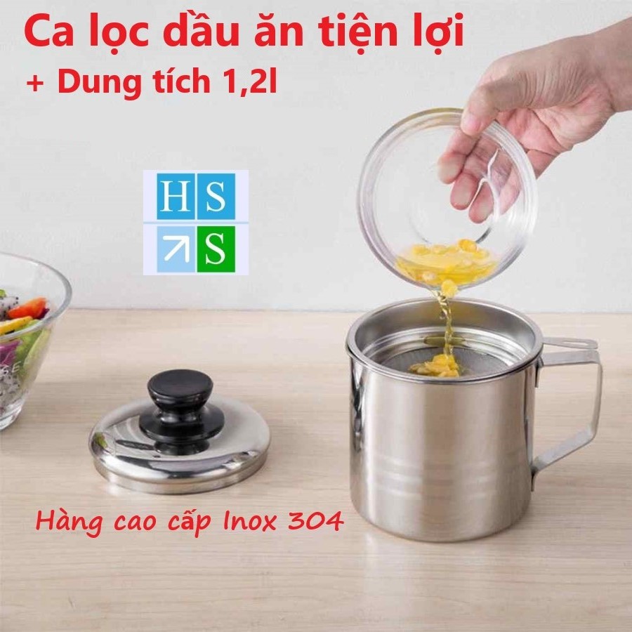 Ca lọc dầu ăn INOX 304 1,2l hàng cao cấp , có lưới lọc cặn tiện lợi dùng lọc nước trái cây , lọc đậu nành , lọc cua