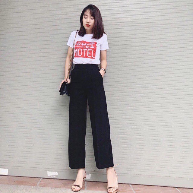 Quần Ống Rộng Lưng Cao Chất Vải Dày Dặn Chuẩn From