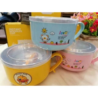 ( Kèm muỗng)Tô ăn mì- ăn phở 2 lớp lõi inox giữ nhiệt  có nắp đậy, có quai cầm 15cm