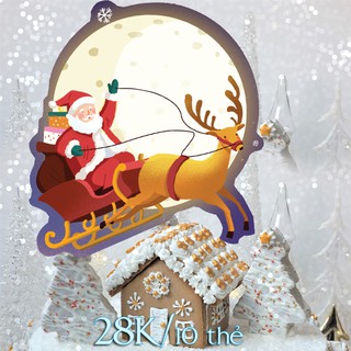 Set 10 thẻ Merry Christmas ông già cưỡi xe tuần lộc bay