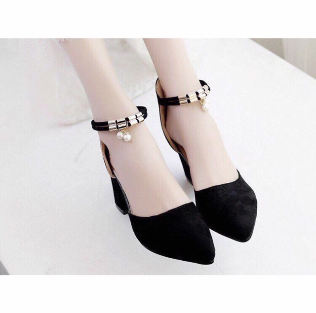 Giày Cao Gót 7p Bít Mũi Gót Dây Kéo Vòng Cổ Châu ST