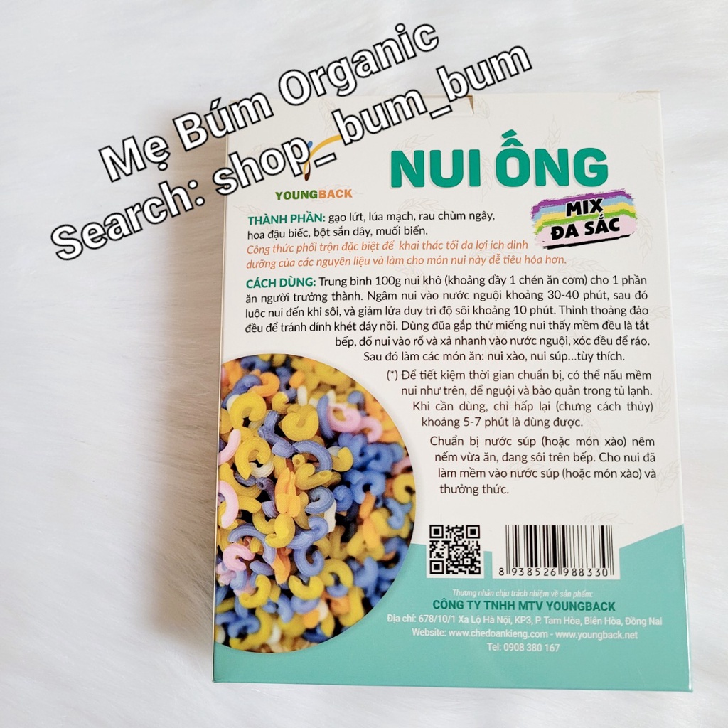 [HCM giao hỏa tốc] Combo 3 hộp nui gạo lứt rau củ mix đa sắc Youngback - 400g/hộp- Đẹp mắt và giàu dinh dưỡng