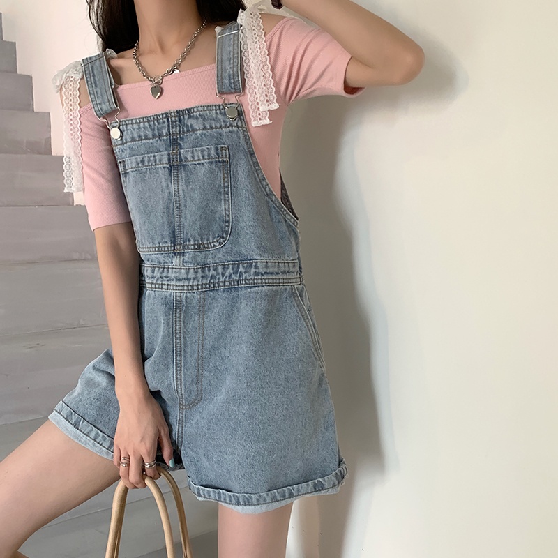 Bộ Áo Liền Quần Denim Ống Rộng Phong Cách Retro Mới 49574