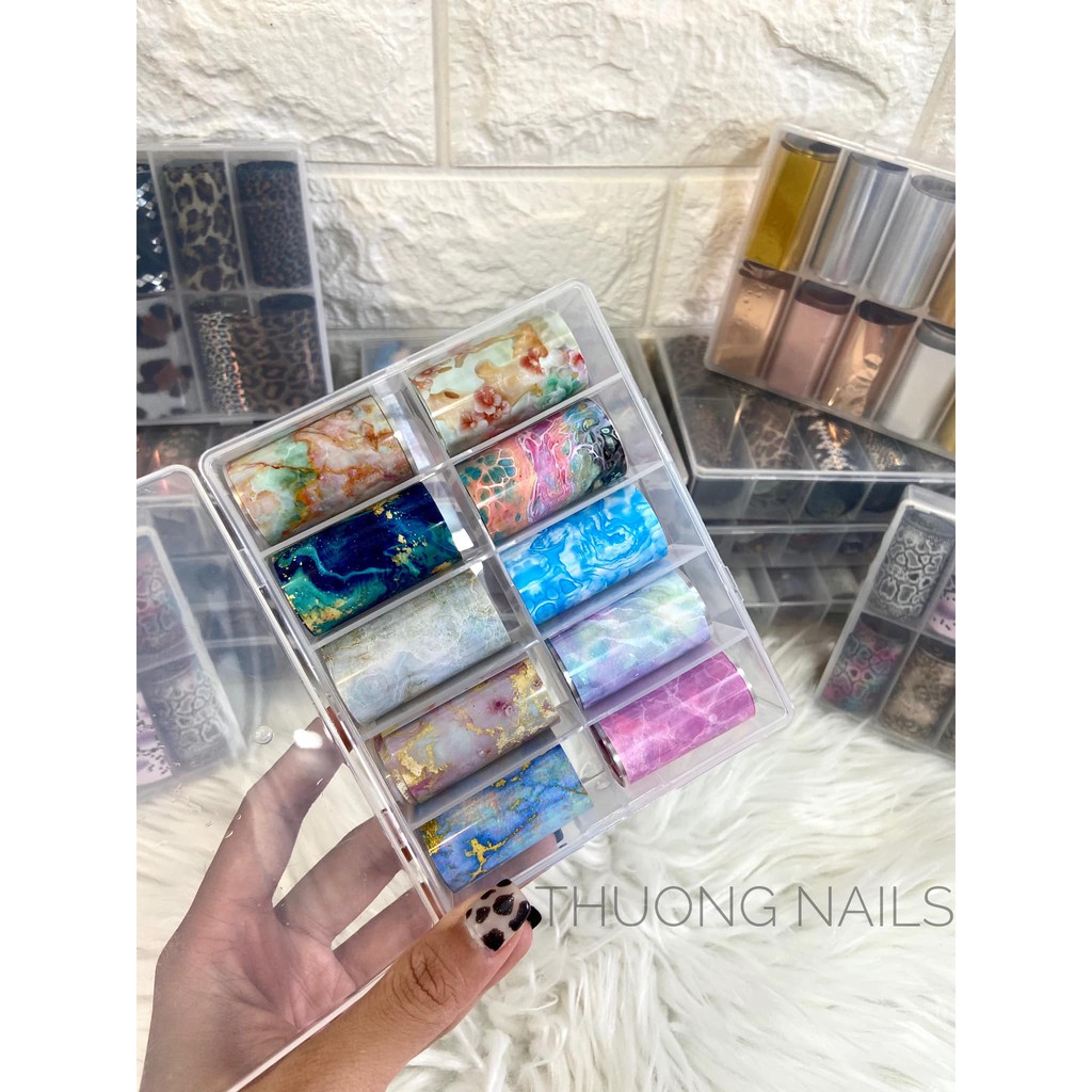 Set 10 cuộn(4cm*100 ) Foil dán móng các mẫu:báo giấy,rắn,galaxy