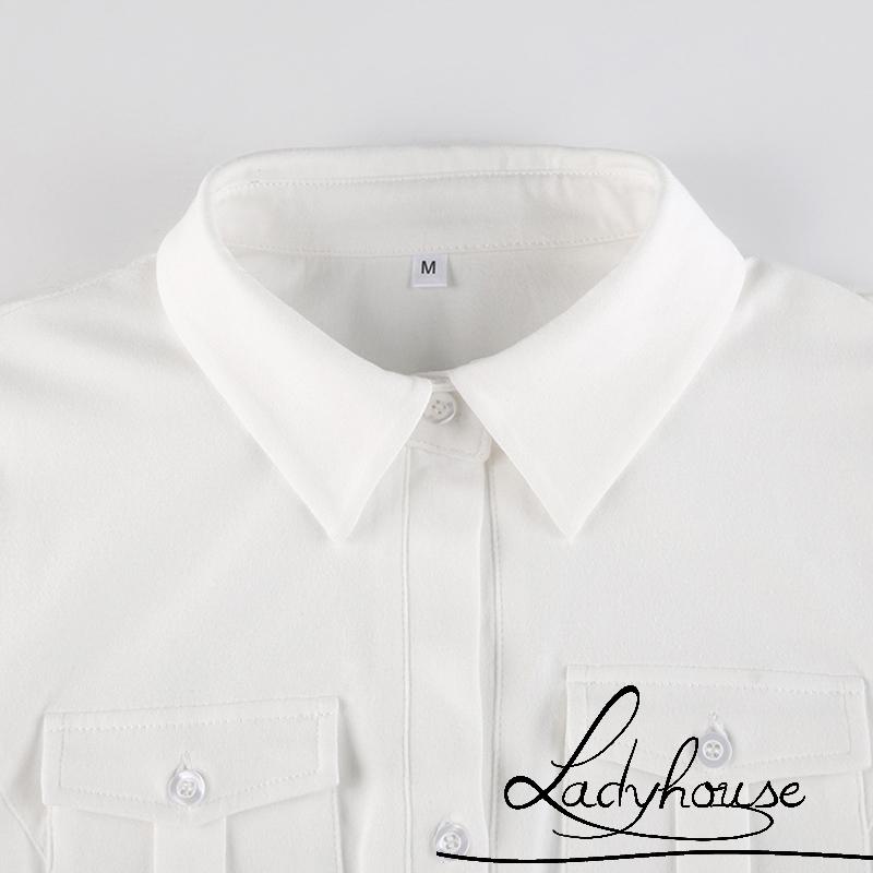 Áo Thun Ngắn Tay Ôm Dáng Màu Trơn Có Túi Dành Cho Nữ