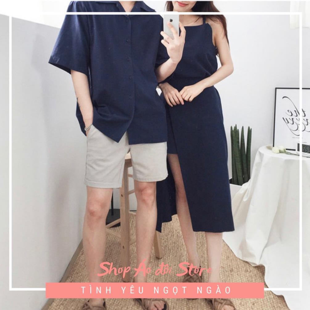 Bộ áo váy sơ mi cặp cao cấp, đồ đôi nam nữ  dễ thương, chất đẹp để chụp hình cưới, đi du lịch