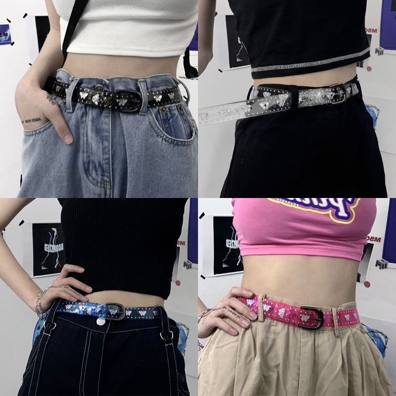 Thắt lưng họa tiết bướm màu laser trong suốt thời trang