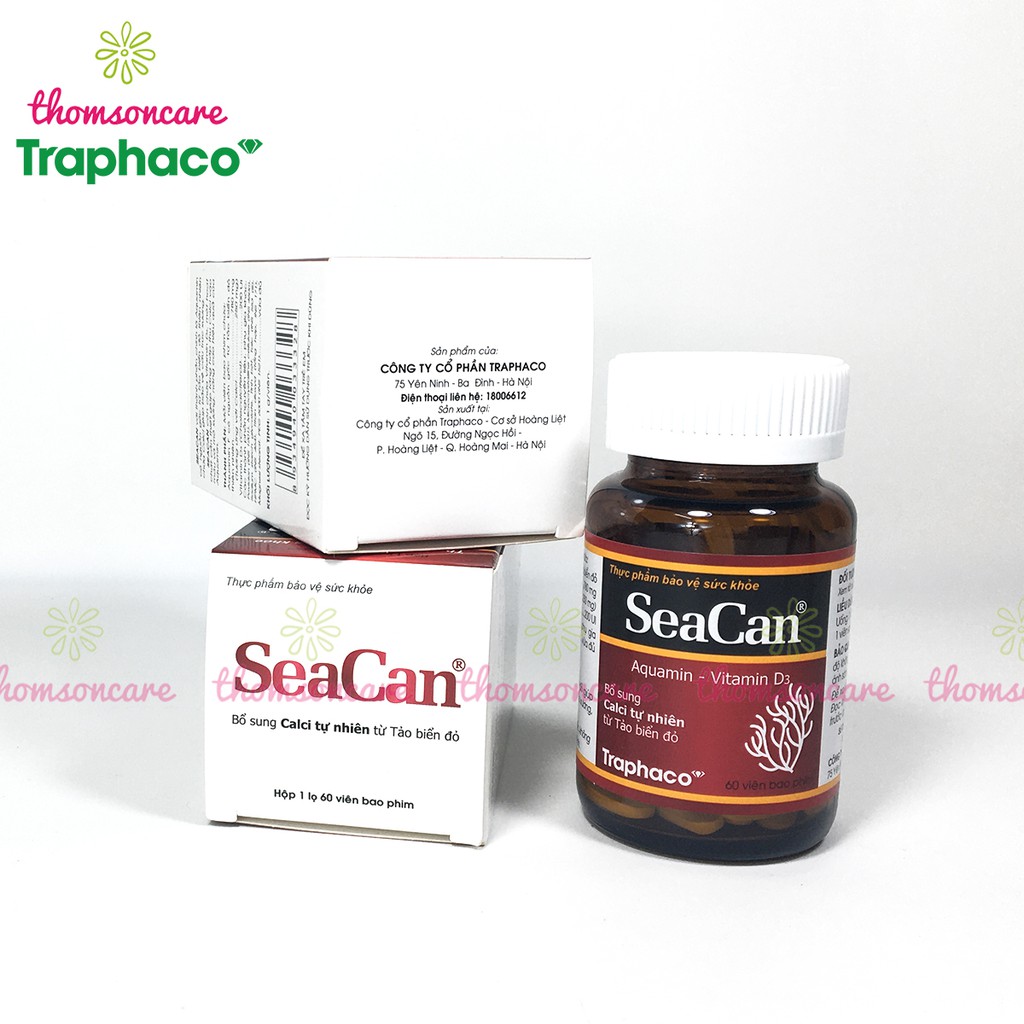 Seacan Bổ sung canxi hữu cơ từ tảo biển và vitamin D3 Magie của Traphaco, giảm loãng xương, tăng chiều cao Lọ 60v