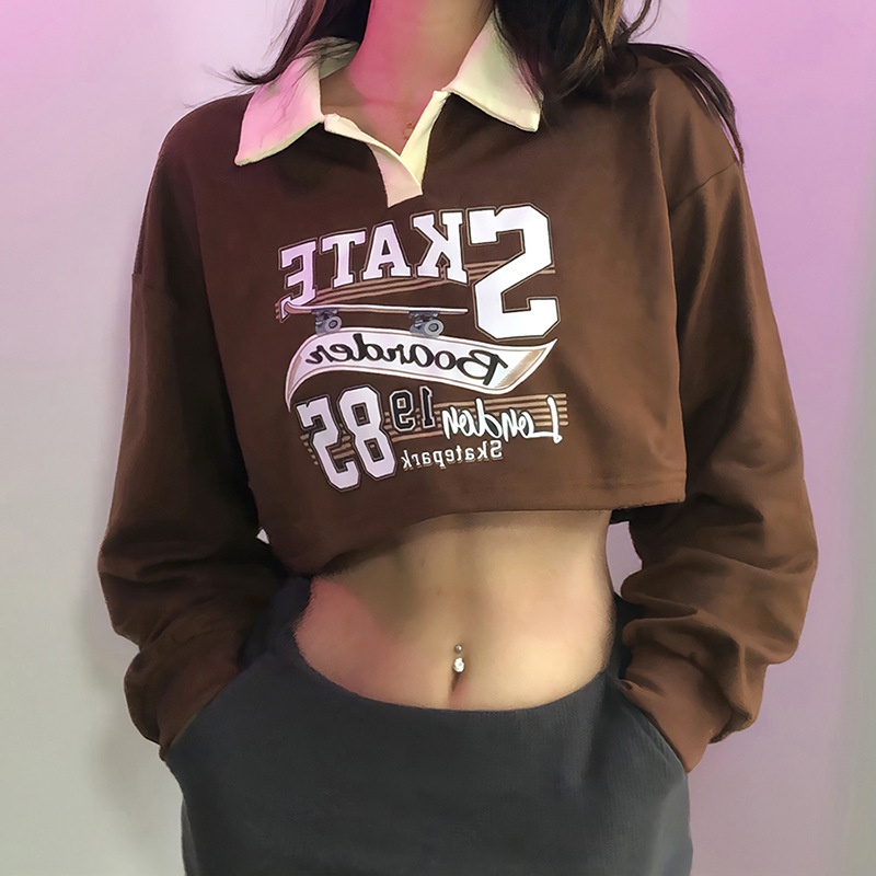 DUNEA Áo sweater dáng rộng in chữ thời trang cho nữ