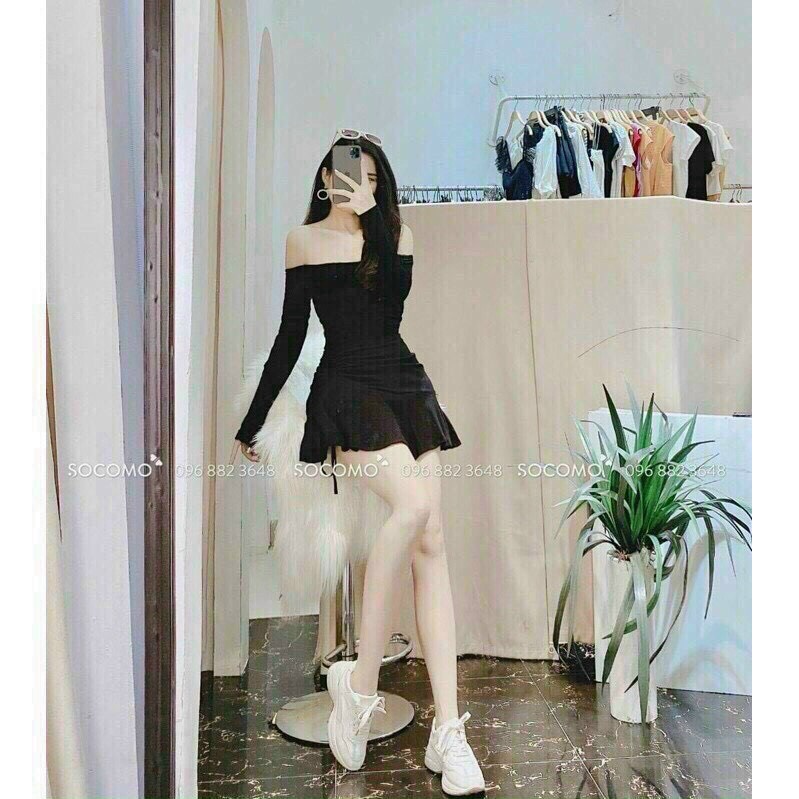 [ Miễn Phí Ship 2022 ] Đầm thun trễ vai ôm eo tôn dáng, đầm thun đơn giản không họa tiết cổ áo trễ vai