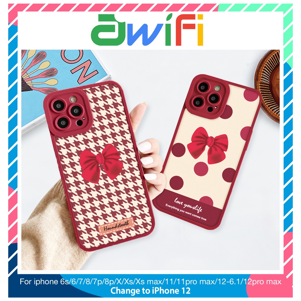 Ốp lưng iphone cạnh vuông lỗ camera nơ đỏ 6/6splus/7/7plus/8/8plus/x/xr/xs/11/12/13/pro/max/plus/promax-Sale Sốc G4-5