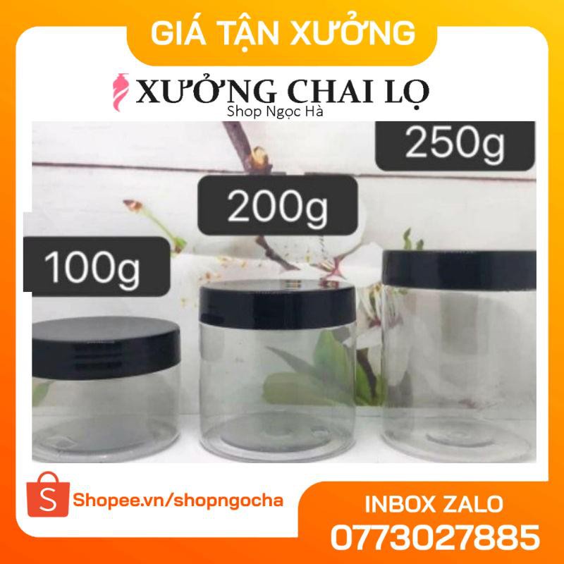 Hủ Đựng Kem ❤ GIÁ RẺ NHẤT ❤ Hủ nhựa pet Trong Nắp Đen 50g,100g,200g,250g,500g đựng mỹ phẩm, thực phẩm, đồ khô, ngũ cốc