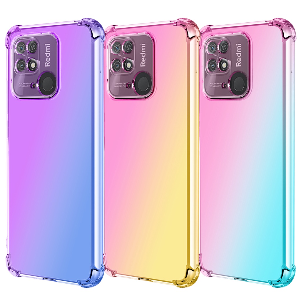 Ốp Điện Thoại Dạng Kính Cường Lực 4 Trong 1 Màu gradient + Miếng Dán Cường Lực Bảo Vệ Camera Cho Xiaomi Redmi 10C Note 11 11S 11Pro