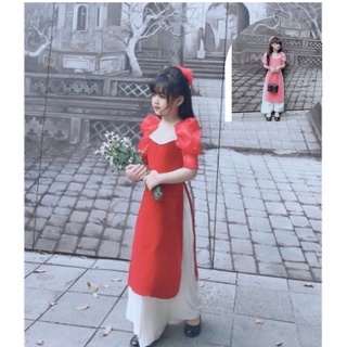 Áo dài cách tân bé gái,Áo dài bé gái,hàng VNXK cao cấp cho bé gái 13-42 kg đón Tết thiết kế độc đáo set trang phục 3 mon