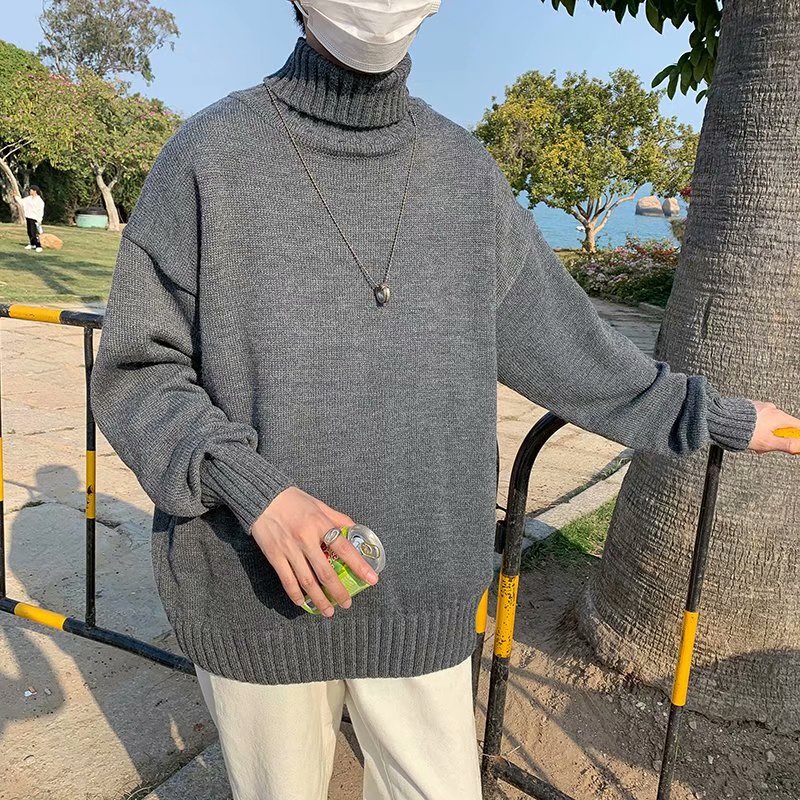 Áo Sweater cổ cao nam dáng rộng màu trơn thời trang Hàn Quốc cho fashion simple áo len unisex bigsize áo sweater form rộng trơn
