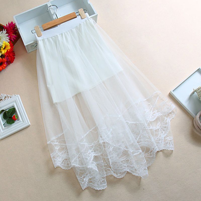 Chân Váy Midi Dài Lưng Cao Viền Ren Màu Trơn Dành Cho Nữ