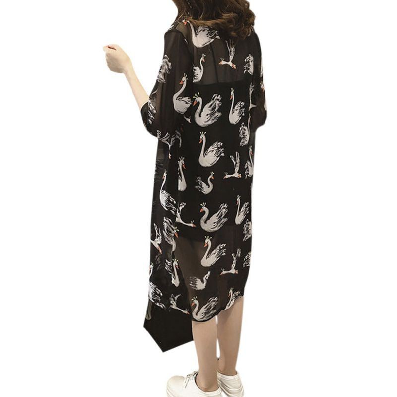 Áo khoác Cardigan Kimono, in hoa sang trọng, cổ điển, kiểu tay lửng, vải voan dành cho nữ