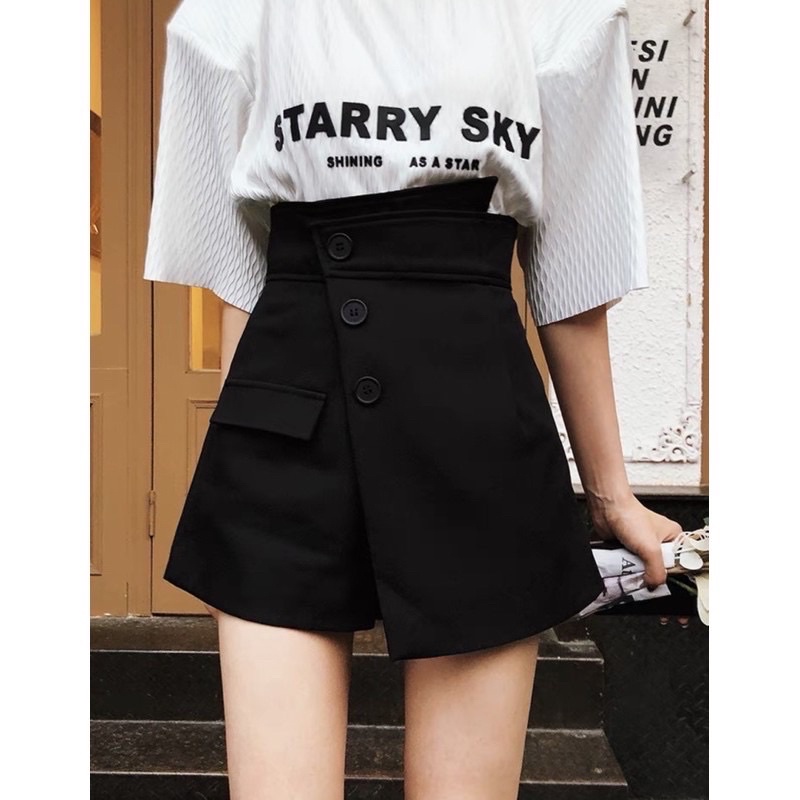 Quần short giả váy C221 , quần short cạp cao khuy lệch ulzzang