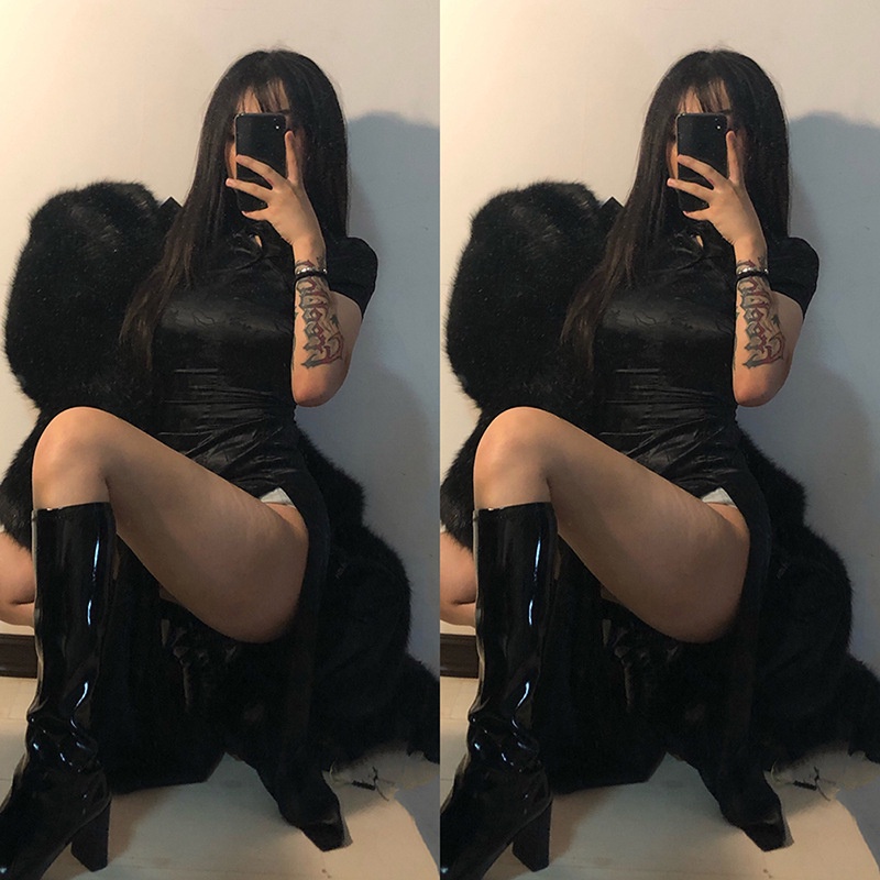 DUNEA Đầm sườn xám thiết kế xẻ tà thêu họa tiết phong cách Trung Hoa quyến rũ thời trang cho nữ