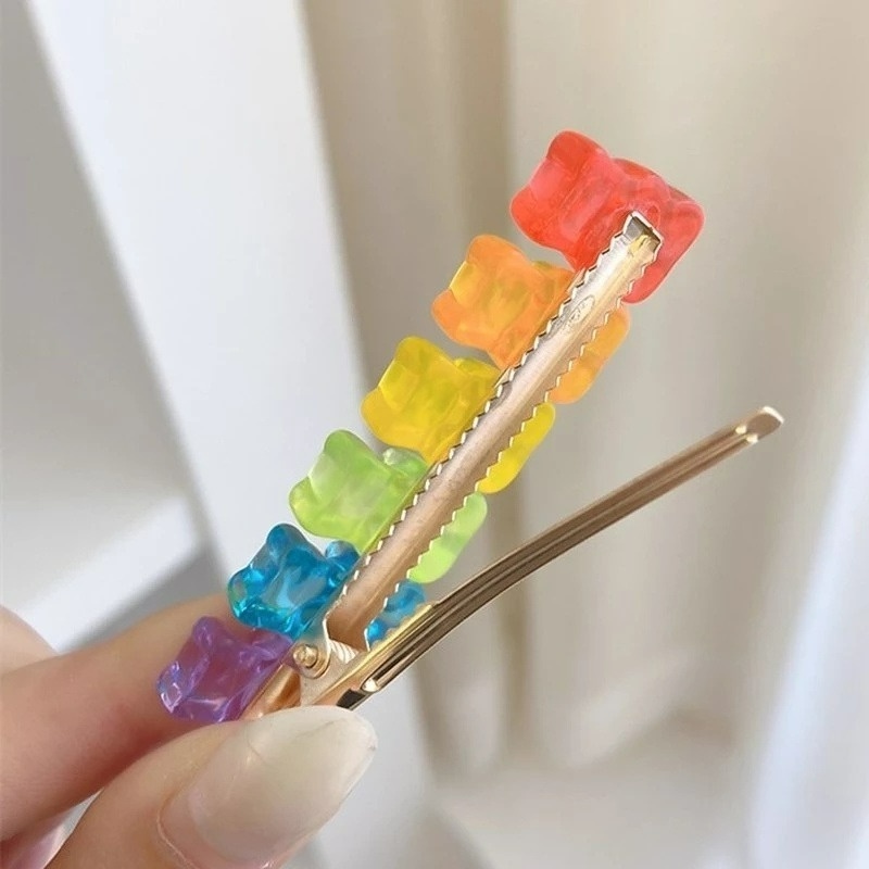 Kẹp Tóc Hình Gấu Hoạt Hình Bằng Nhựa Resin Màu Kẹo Trong Suốt Phong Cách Hàn Quốc