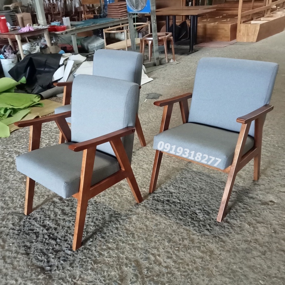 Ghế Sofa Gỗ Tay Dẹp Đơn Nệm Xám Sang Trọng - Ghế Sofa 1 Người Ngồi