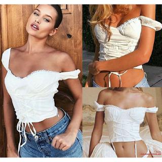 O-L❥Women Summer Casual Off Shoulder Tank Top Vest Blouse Sleeveless Crop Tops Shirt