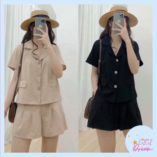 Sét vest 3 cúc ngày hè đủ size 58-85kg có 2 màu đen be cho các nàng lựa chọn