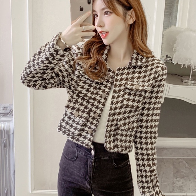 【ZHELIHANGFEI】Áo Khoác Cardigan Dệt Kim Tay Dài Cổ Bẻ Lưng Cao Thời Trang Cho Nữ