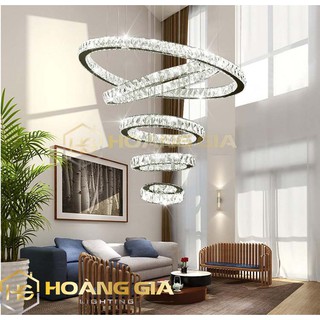 Đèn thả trần 💥 đèn thả phòng khách 💥 5 vòng pha lê trang trí hiện đại 💥 kèm điều khiển từ xa