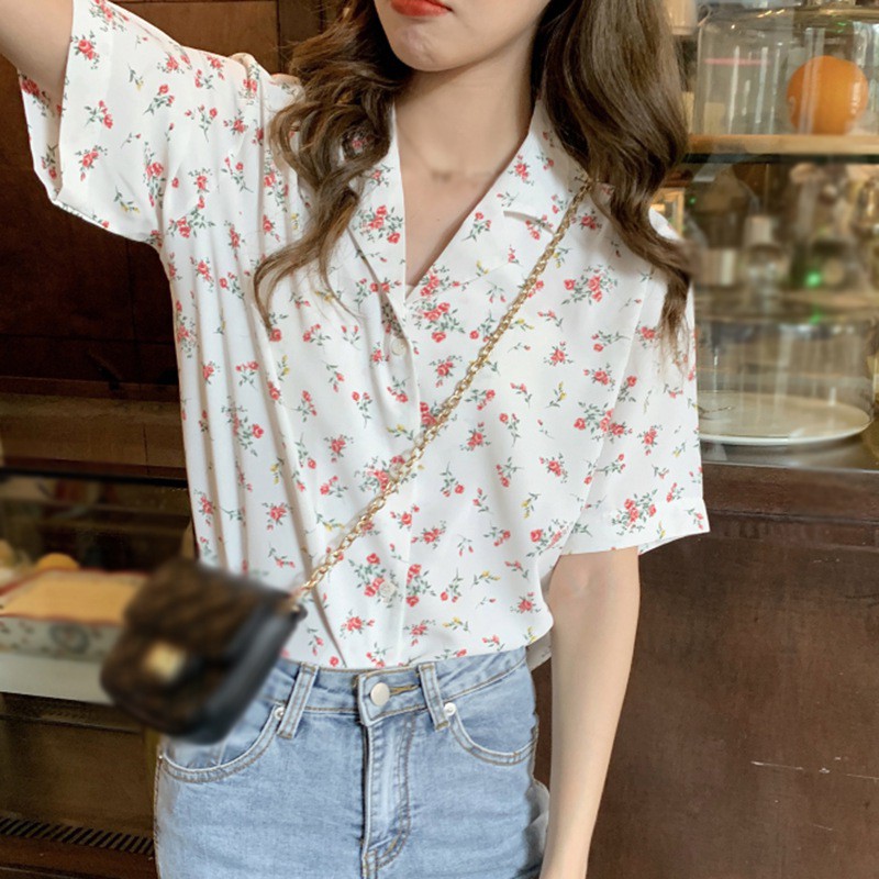 Áo Kiểu Tay Ngắn Thiết Kế Theo Phong Cách Retro Thanh Lịch Cho Nữ