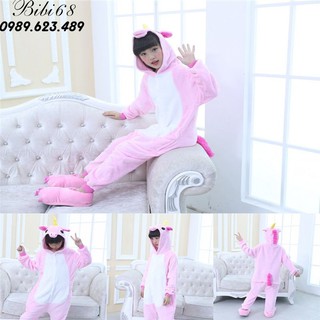 [mã BLUE5 giảm 5k] Bộ Đồ hình thú kỳ lân hồng liền thân lông mịn Pijama dành Cho Người Lớn và Trẻ Em Hoạt Hình Cosplay