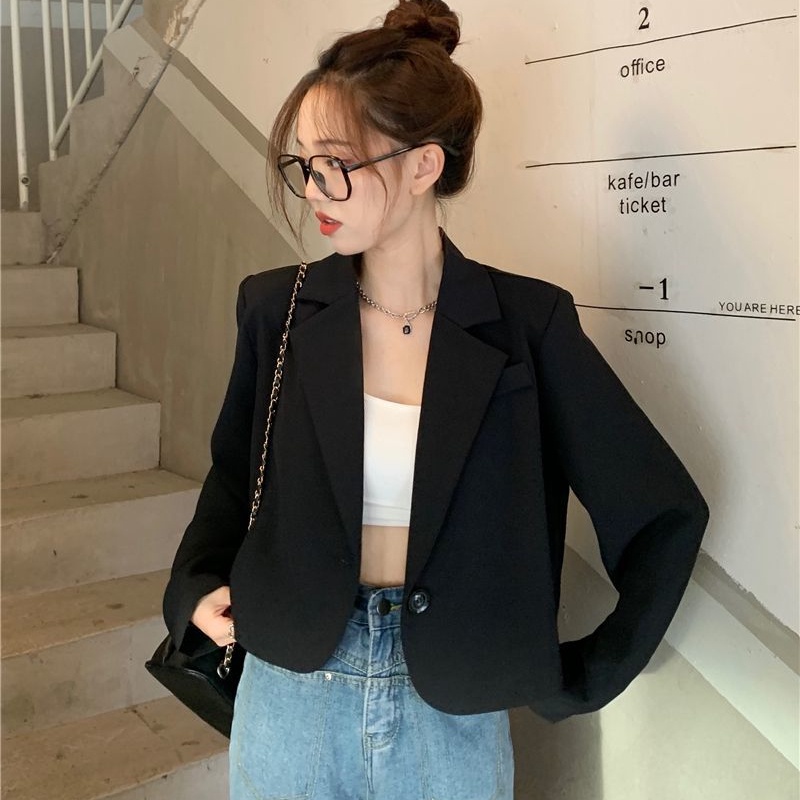 Áo khoác vest SUXI tay dài dáng rộng màu trơn thanh lịch dễ phối đồ