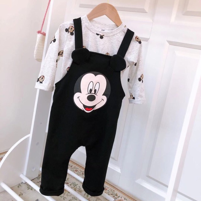 Set H&M yếm kèm áo Mickey 9/12m-4/5y