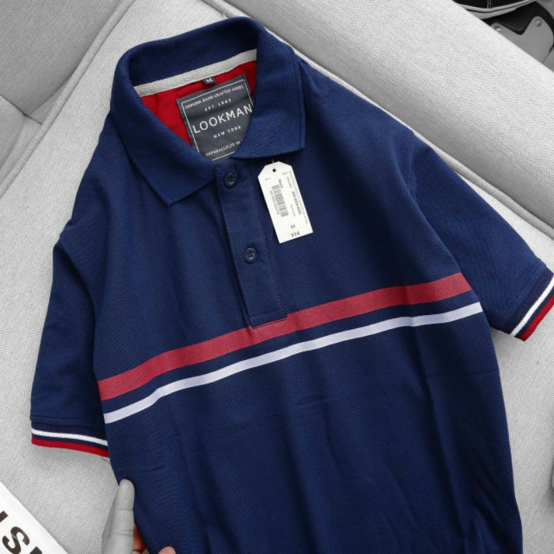 Áo thun nam polo có cổ cá sấu sọc ngang