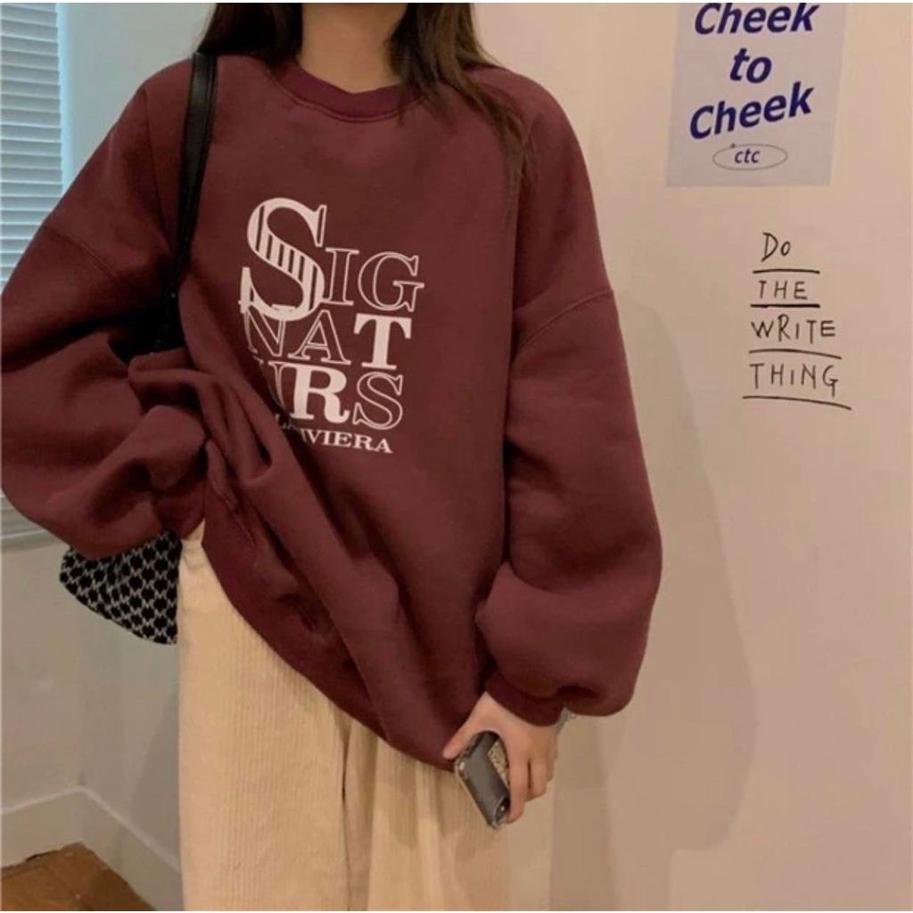 Set Bộ Nỉ chần bông nữ,set nỉ Thu Đông SIGNATURS Nữ,áo sweater form rộng quần nhung tăm phong cách ULZZANG(hàng sẵn)