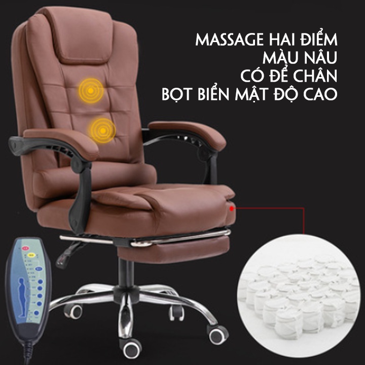 Ghế Văn Phòng Hồng Có Mát Xa Ngả Lưng, Ghế Làm Việc Hồng Bọc Da Cao Cấp Chân Xoay